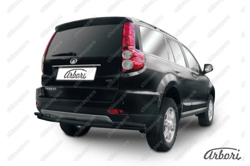 Защита заднего бампера d57+d42 двойная длинная Arbori черн. для Great Wall Hover H3 2014-2016
