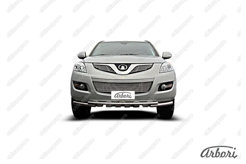 Защита переднего бампера d57+d42 двойная с профильной ЗК Arbori нерж. сталь для Great Wall Hover H5 2010-2017