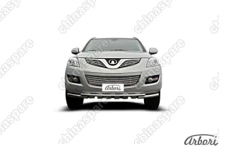 Защита переднего бампера d57+d42 двойная с профильной ЗК Arbori нерж. сталь для Great Wall Hover H5 2010-2017