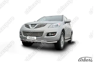 Защита переднего бампера d57+d42 двойная с профильной ЗК Arbori нерж. сталь для Great Wall Hover H5 2010-2017