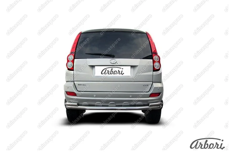 Защита заднего бампера d57+d42 двойная длинная Arbori нерж. сталь для Great Wall Hover H5 2010-2017