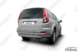 Защита заднего бампера d57+d42 двойная радиусная Arbori нерж. сталь для Great Wall Hover H5 2010-2017