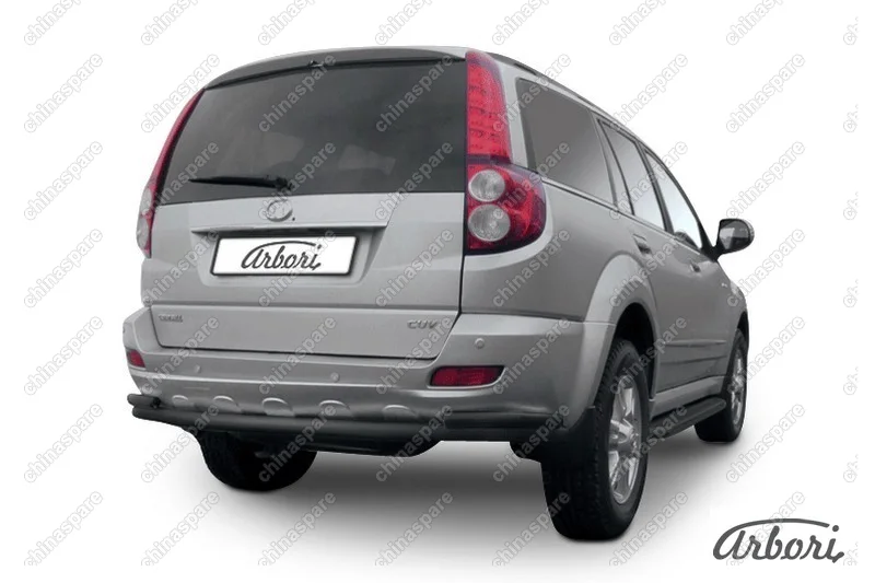 Защита заднего бампера d57+d42 двойная длинная Arbori черн. для Great Wall Hover H5 2010-2017