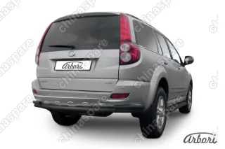 Защита заднего бампера d57+d42 двойная длинная Arbori черн. для Great Wall Hover H5 2010-2017