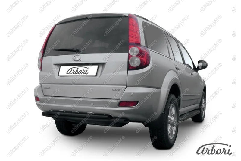 Защита заднего бампера d57+d42 двойная радиусная Arbori черн. для Great Wall Hover H5 2010-2017