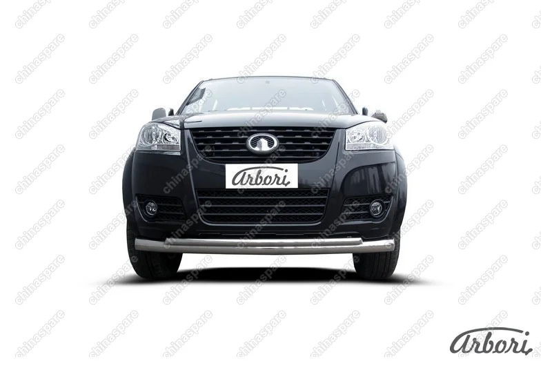 Защита переднего бампера d76+d42 двойная радиусная  Arbori нерж. сталь для Great Wall WINGLE 2012-2015