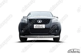 Защита переднего бампера d76+d42 двойная радиусная  Arbori нерж. сталь для Great Wall WINGLE 2012-2015