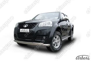 Защита переднего бампера d76+d42 двойная радиусная  Arbori нерж. сталь для Great Wall WINGLE 2012-2015
