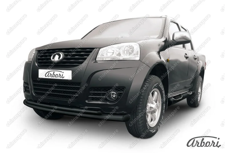 Защита переднего бампера d76+d42 двойная радиусная  Arbori черн. для Great Wall WINGLE 2012-2015
