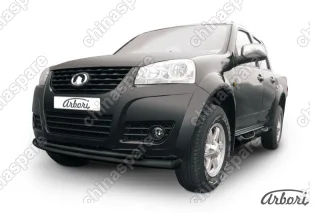 Защита переднего бампера d76+d42 двойная радиусная  Arbori черн. для Great Wall WINGLE 2012-2015