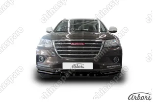 Защита переднего бампера Arbori d57+d57 с декоративными элементами черная HAVAL H2 2014-