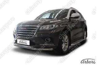 Защита переднего бампера d57+d57 Arbori нерж. сталь для HAVAL H2 2014-нв