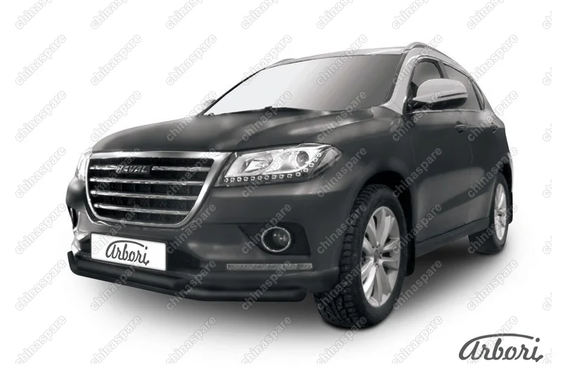 Защита переднего бампера d57+d57 Arbori черн. для HAVAL H2 2014-нв
