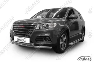 Защита переднего бампера d57+d42 двойная Arbori нерж. сталь для HAVAL H6 2014-нв