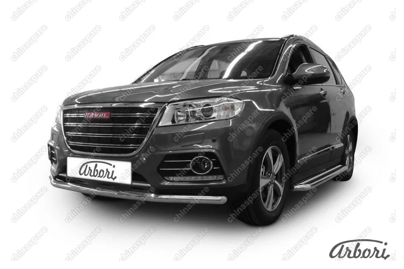 Защита переднего бампера d57 Arbori нерж. сталь для HAVAL H6 2014-нв