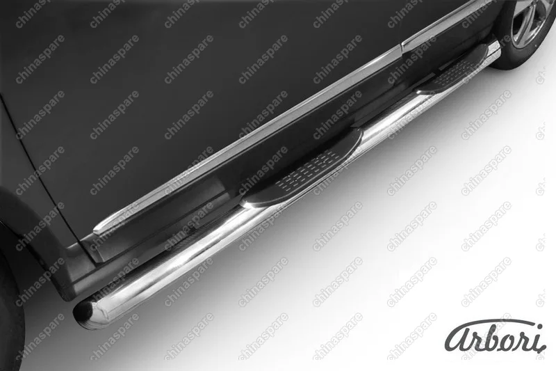 Защита порогов d76 с проступями со скосами 45 градусов завальцованными Arbori нерж. сталь для HAVAL H6 2014-нв