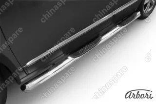 Защита порогов d76 с проступями со скосами 45 градусов завальцованными Arbori нерж. сталь для HAVAL H6 2014-нв