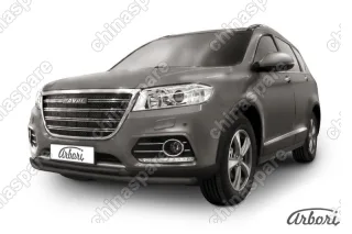 Защита переднего бампера d57+d42 двойная Arbori черн. для HAVAL H6 2014-нв