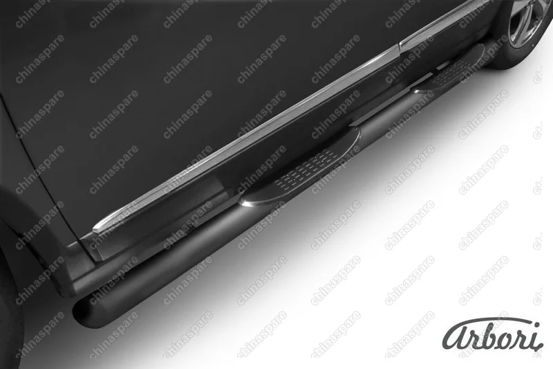 Защита порогов d76 с проступями со скосами 45 градусов завальцованными Arbori черн. для HAVAL H6 2014-нв
