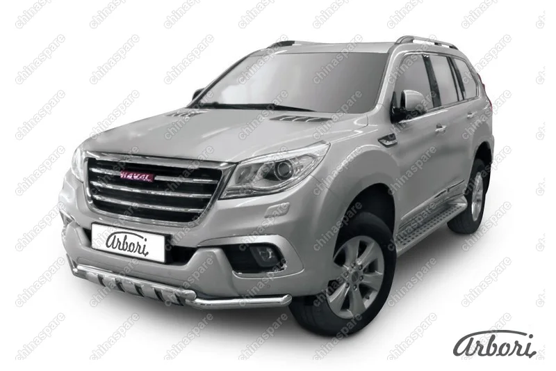 Защита переднего бампера Arbori d57+d57 двойная с профильной ЗК HAVAL H9 2015-
