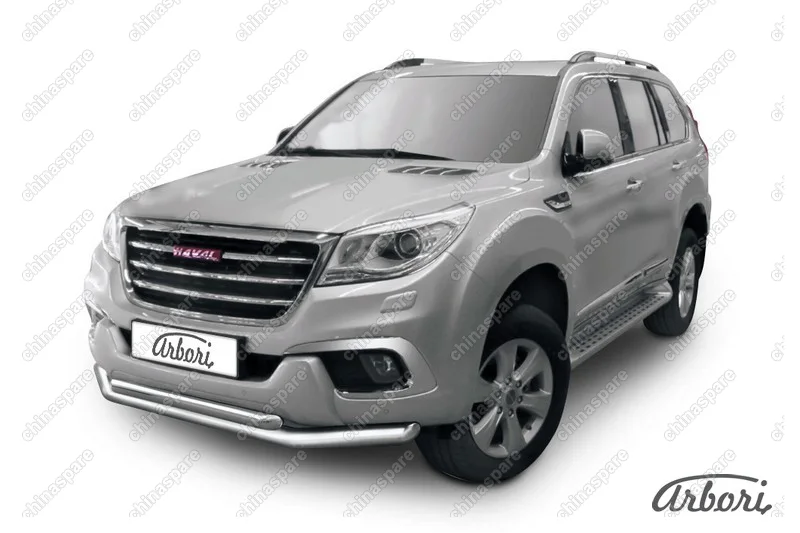 Защита переднего бампера Arbori d76+d57 двойная HAVAL H9 2015-