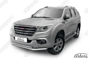 Защита переднего бампера Arbori d76+d57 двойная HAVAL H9 2015-