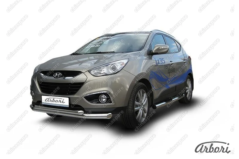 AFZDAHIX3501 Защита переднего бампера d76+d57 двойная Arbori нерж. сталь для HYUNDAI ix35 2010-2015