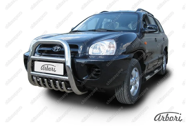 AFZDAHSFT01 Кенгурятник d76 высокий с защитой картера Arbori нерж. сталь для Hyundai SANTA-FE Classic (Таганрог) 2000-2012
