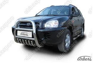 AFZDAHSFT01 Кенгурятник d76 высокий с защитой картера Arbori нерж. сталь для Hyundai SANTA-FE Classic (Таганрог) 2000-2012
