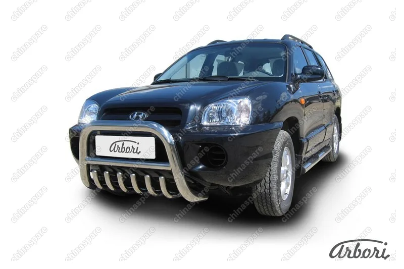 AFZDAHSFT03 Кенгурятник d76 низкий  с защитой картера Arbori нерж. сталь для Hyundai SANTA-FE Classic (Таганрог) 2000-2012