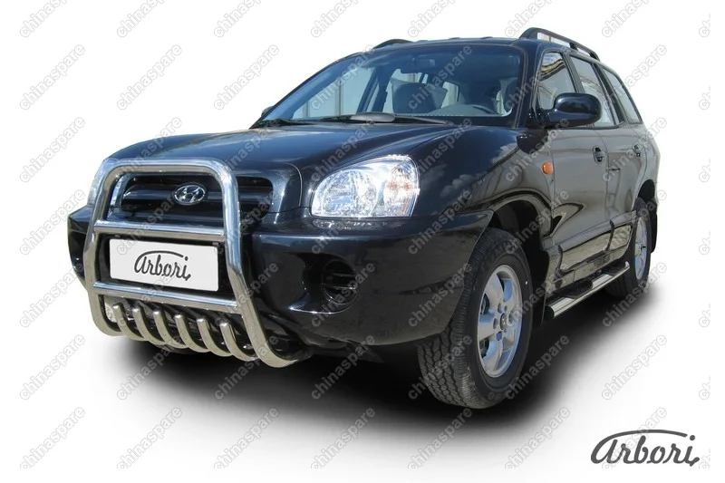 AFZDAHSFT05 Кенгурятник d57 высокий  с защитой картера Arbori нерж. сталь для Hyundai SANTA-FE Classic (Таганрог) 2000-2012