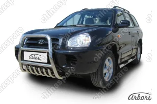 AFZDAHSFT05 Кенгурятник d57 высокий  с защитой картера Arbori нерж. сталь для Hyundai SANTA-FE Classic (Таганрог) 2000-2012