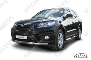 AFZDAHSFN02 Защита переднего бампера d57+d57 двойная Arbori нерж. сталь для Hyundai SANTA-FE 2010-2012