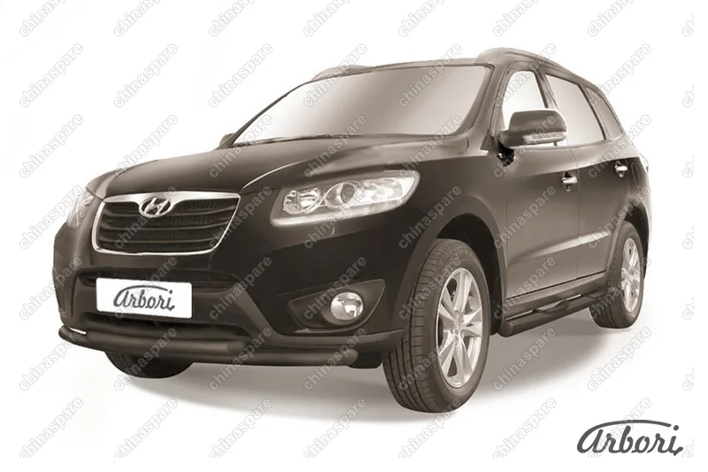 AFZDAHSFN02B Защита переднего бампера d57+d57 двойная Arbori черн. для Hyundai SANTA-FE 2010-2012