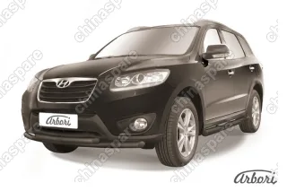 AFZDAHSFN02B Защита переднего бампера d57+d57 двойная Arbori черн. для Hyundai SANTA-FE 2010-2012