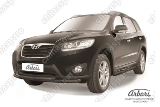 AFZDAHSFN02B Защита переднего бампера d57+d57 двойная Arbori черн. для Hyundai SANTA-FE 2010-2012