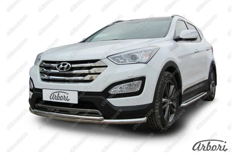 AFZDAHSFT1202 Защита переднего бампера d57+d42 двойная Arbori нерж. сталь для Hyundai SANTA-FE 2012-2018