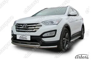 AFZDAHSFT1202 Защита переднего бампера d57+d42 двойная Arbori нерж. сталь для Hyundai SANTA-FE 2012-2018
