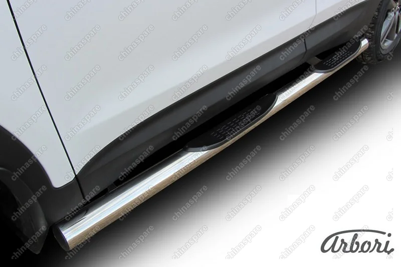 AFZDAHSFT1206 Защита порогов d76 с проступями Arbori нерж. сталь для Hyundai SANTA-FE 2012-2018