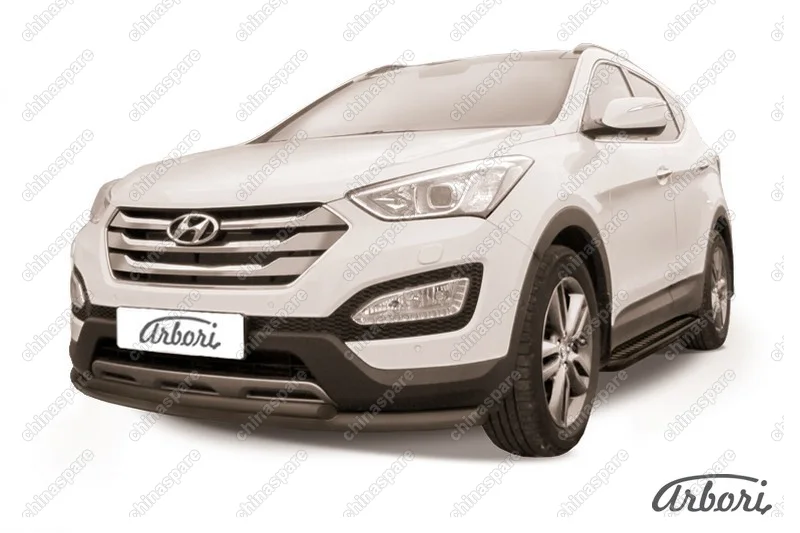 AFZDAHSFT1202B Защита переднего бампера d57+d42 двойная Arbori черн. для Hyundai SANTA-FE 2012-2018