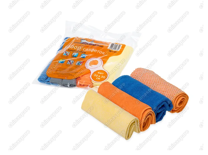 Набор салфеток из микрофибры в рулончиках 4 шт. 30х30 см.