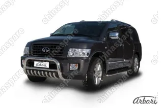 Кенгурятник d76 низкий с защитой картера Arbori нерж. сталь для Infiniti QX-56 2004-2010