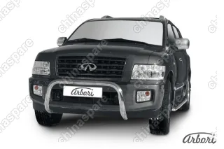 Кенгурятник d76 низкий "мини" Arbori нерж. сталь для Infiniti QX-56 2004-2010