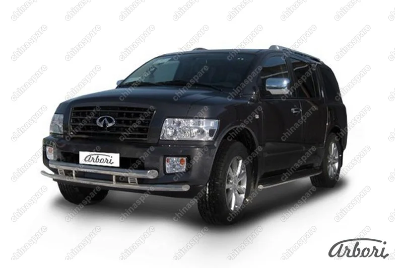 Защита переднего бампера d76+d57 двойная Arbori нерж. сталь для Infiniti QX-56 2004-2010