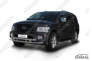 Защита переднего бампера d76+d57 двойная Arbori нерж. сталь для Infiniti QX-56 2004-2010