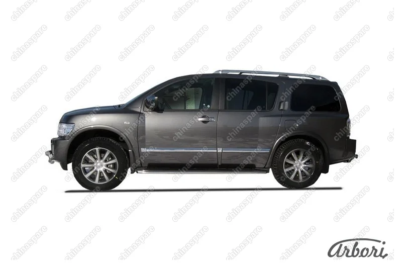 Защита штатного порога d42 Arbori нерж. сталь для Infiniti QX-56 2004-2010