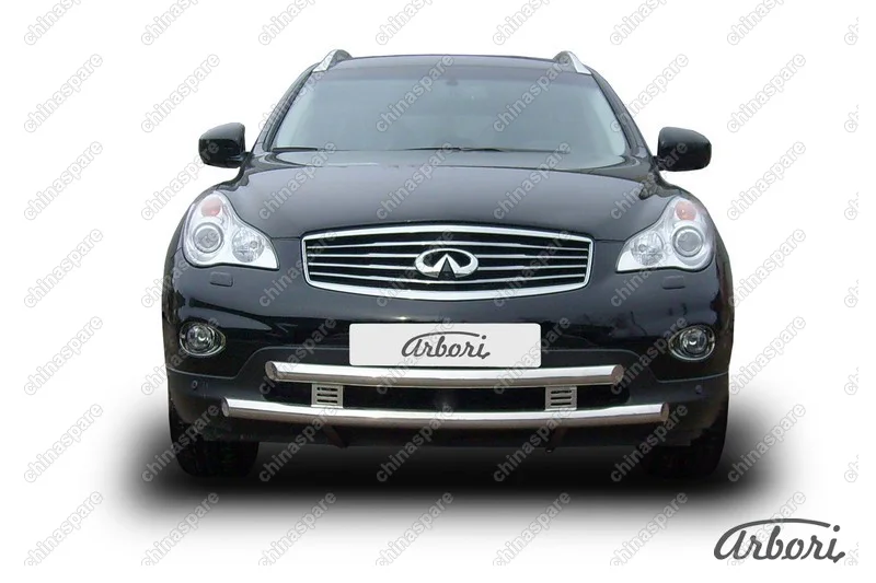 Защита переднего бампера d57+d57 двойная широкая Arbori нерж. сталь для Infiniti EX-35 2008-2013