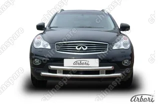 Защита переднего бампера d57+d57 двойная широкая Arbori нерж. сталь для Infiniti EX-35 2008-2013