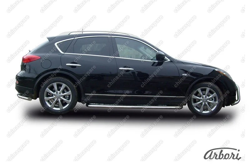 Защита порогов d57 с листом  Arbori нерж. сталь для Infiniti EX-35 2008-2013