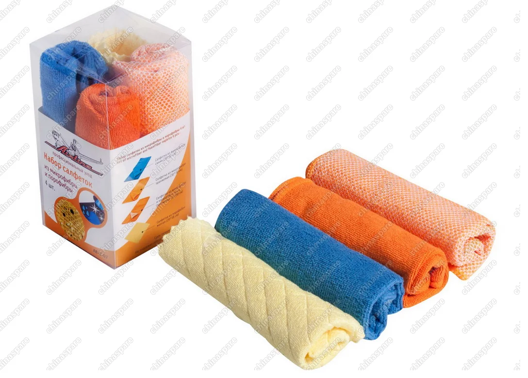 Набор салфеток из микрофибры и искусственной замши в блистере 4 шт. (30х30 см)